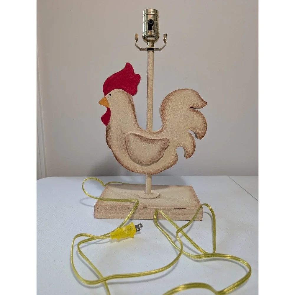 Vintage Country Rooster Wood Table Lamp Crackle Finish Farmhouse Decor
